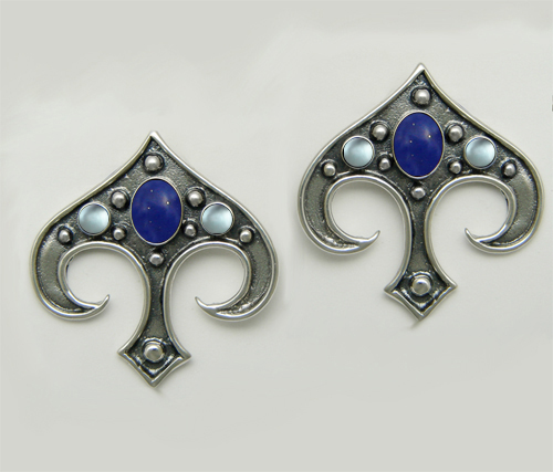 Sterling Silver Gothic Inspired Drop Dangle Earrings With Lapis Lazuli And Blue Topaz